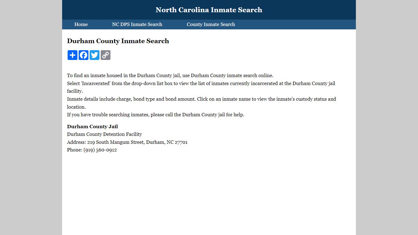 Durham County Inmate Search